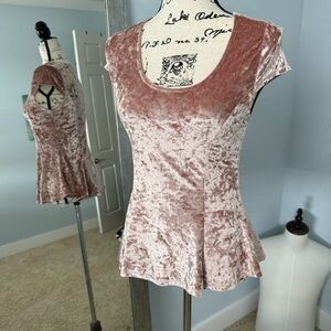Pink Crushed Velvet Fitted Cap Sleeve Top Pastel Y2KCore Y2K Women’s Shirt
